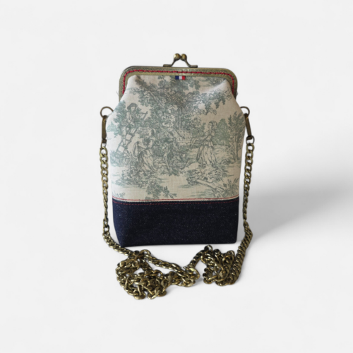 Sacoche Minaudière Alma – Collection Toile de Jouy – Vert