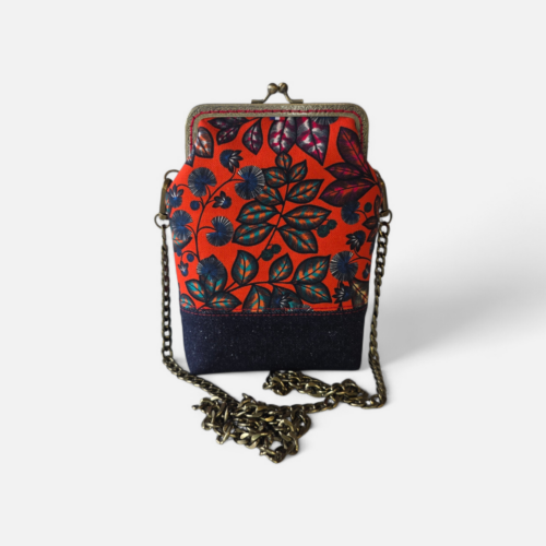 Sacoche Minaudière Alma – Collection Fleurs – Feuillage orange