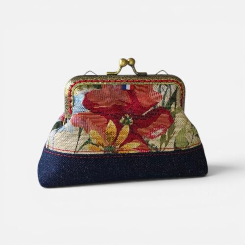 Porte-monnaie Marius – Collection Arazzo – Fleurs et denim